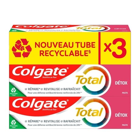 Colgate total dentifrice detox lot de 3 x 75 ml