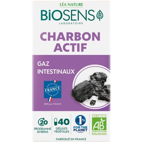 Biosens gélules végétales charbon actif bio 40g