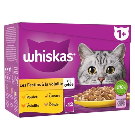 Whiskas pâtée pour chat sachets fraîcheur festins à la volaille en gelée 12x85g
