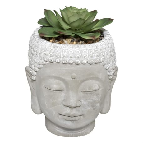 Tete bouddha avec plante artificielle 13,5x18cm