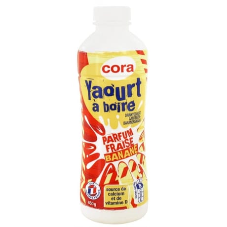 Cora yaourt à boire aromatisé fraise banane 850g