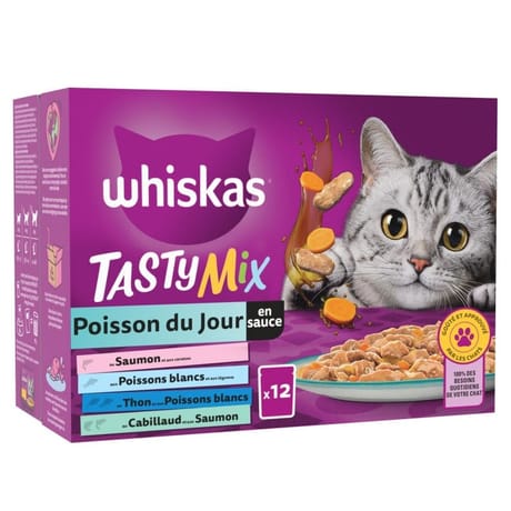 Whiskas pâtée pour chat sachets fraîcheur tasty mix poisson du jour en sauce 12x85g