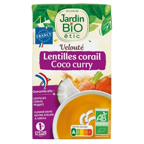 Jardin bio étic velouté lentilles corail coco curry bio 1l
