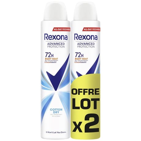 Rexona dédodorant femme spray anti-transpirant 70h cotton dry 2x200ml