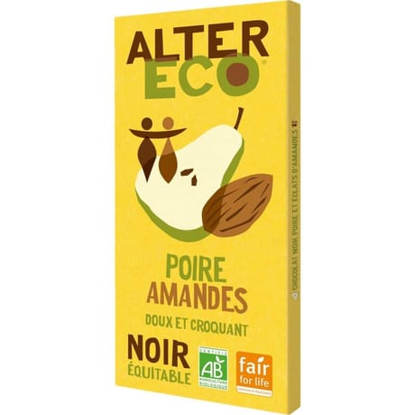 Alter eco chocolat noir poire amandes doux et croquant bio 100g