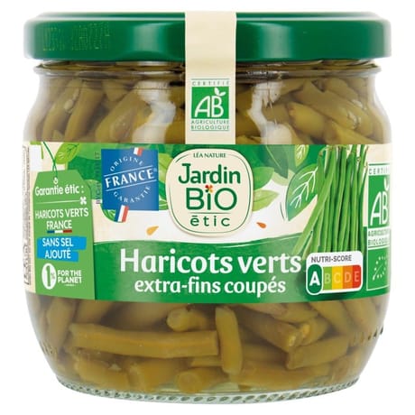 Jardin bio étic haricots verts extra fins coupés bio 330g