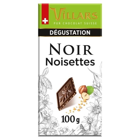 Villars tablette dégustation noir aux éclats de noisettes 100g
