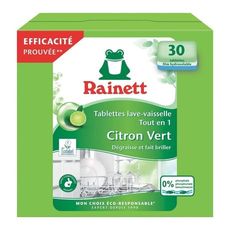 Rainett vaisselle machine tout en 1 ecolabel citron vert x30