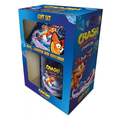 Coffret cadeau crash bandicoot  4 tasse, sous-verre et porte-clés "About Time"