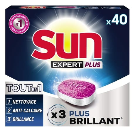 Sun tablettes lave-vaisselle tout en 1 expert plus brillance x40 lavages 0.7kg