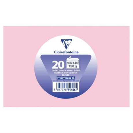 20 ENVELOPPES DE VISITE AUTO ADHESIVES 90X140 120G ROSE PETALE SOUS CELLOPHANE CLAIREFONTAINE