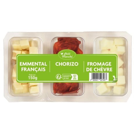 Trio dés de chèvre, emmental et chorizo 150g