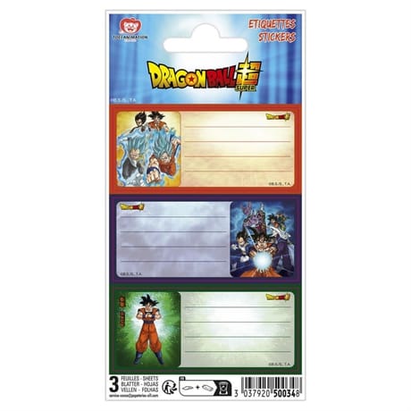 9 étiquettes adhésives 3 planches 75x100 3 visuels assortis dragon ball super