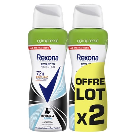 Rexona déodorant anti-transpirant spray compressé invisible aqua 2x10