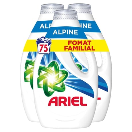 Ariel lessive liquide 75 lavages(3x25) alpine 3.75l
