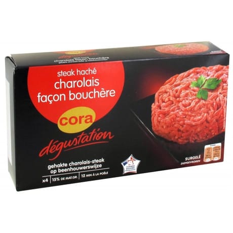 Cora Dégustation steak haché charolais façon bouchère 15% mg  4x140g
