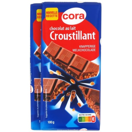 Cora chocolat supérieur au lait et aux céréales croustillantes 2x100g