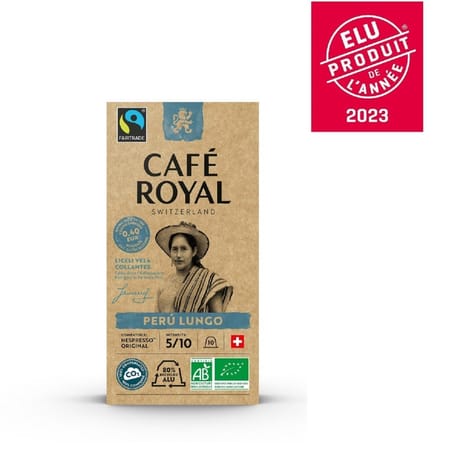 Café royal capsules type nespresso alu peru lungo x10 52g bio