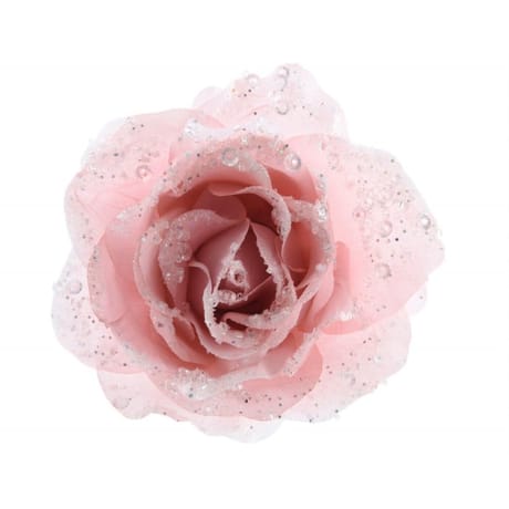 Rose sur clip avec paillettes dia14x8.5cm rose poudre