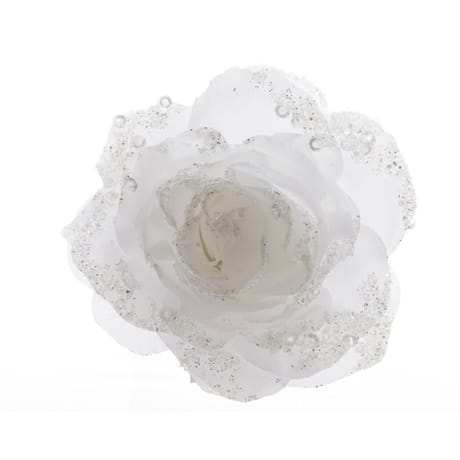 Rose blanche à paillettes  sur clip