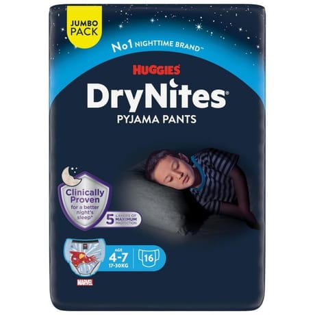 Huggies drynites sous vetements de nuit 4-7ans 17-30kg garçon x16