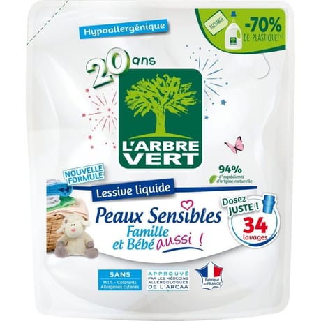 L'arbre vert recharge lessive peaux sensibles x34 lavages 1.53kg