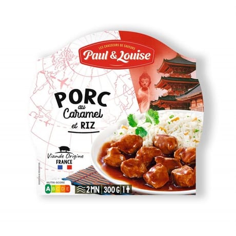 Paul & louise barquette porc au caramel et son riz p&l bi-compartiment micro-ondable 300g