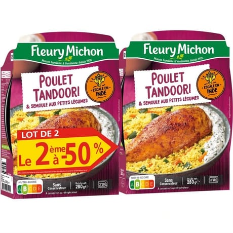 Fleury Michon lot de 2 poulet tandoori, semoule aux petits légumes 2ème à -50% 560g