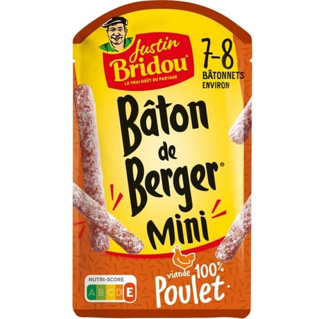 Justin bridou bâton de berger mini viande 100% poulet 7-8 bâtonnets 80g