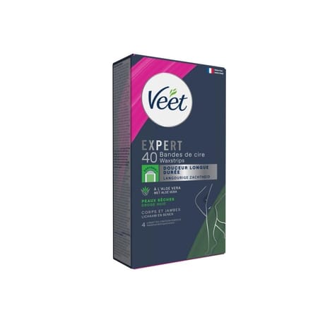 Veet expert bandes de cire froide épilation corps & jambes peaux sèches x40