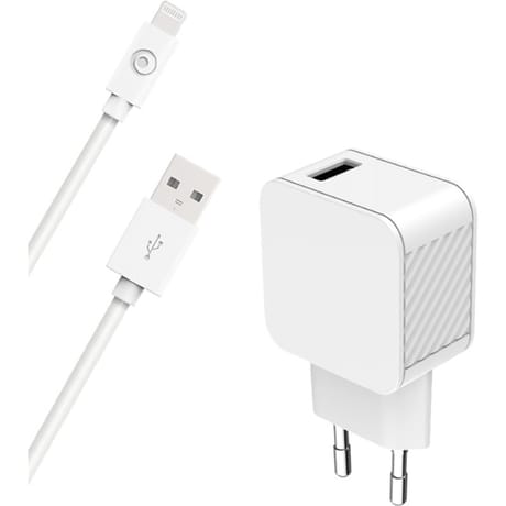 Bigben connected chargeur maison 2.4a ic smart +câble usb a /lightning blanc 100%plastique CS24AACBL