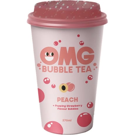 Omg bubbletea thé noir fraise peche 270ml