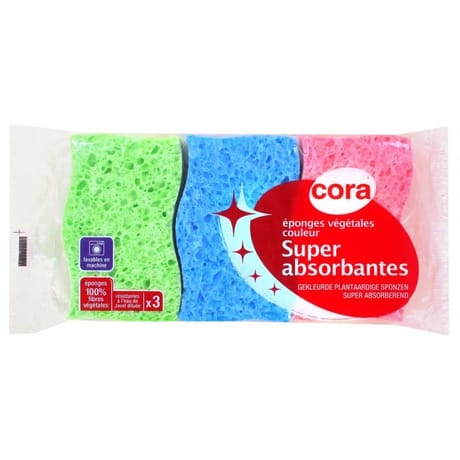 Cora éponges végétales couleur super absorbantes x3