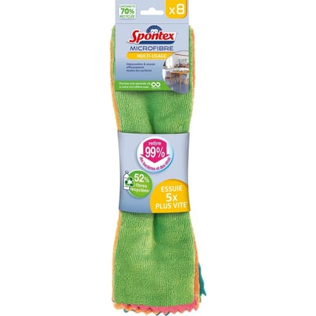 Spontex microfibre multi usage 52% fibres recyclés x8