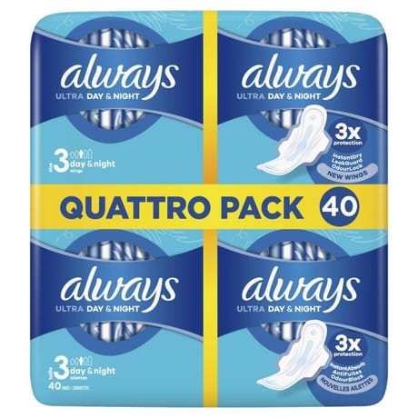 Always ultra serviettes jour et nuit taille 3 aillettes x40