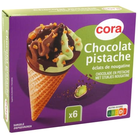 Cora 6 cônes chocolat pistache 720ml - 431g