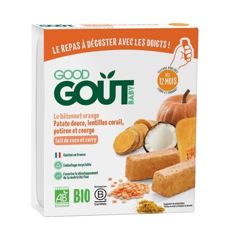 Good gout le batonnet orange lentilles corail, courges lait de coco et curry des 12 mois - 132g