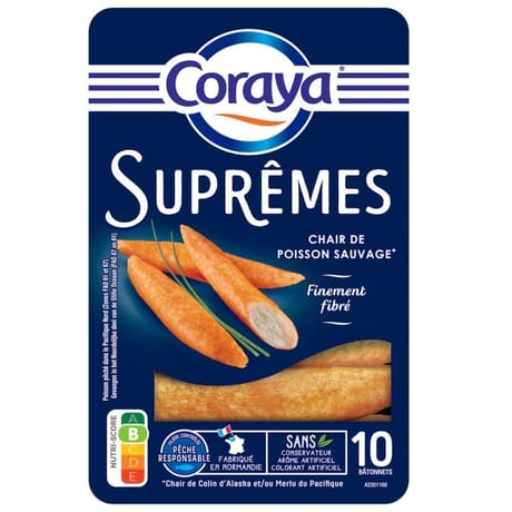 Coraya 10 bâtonnets suprêmes au goût de crabe 156g