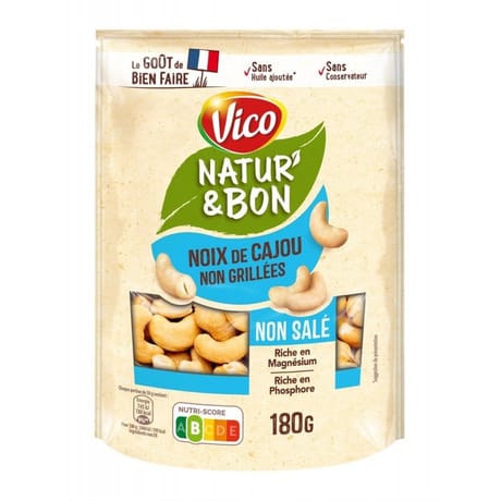 Vico natur'&bon noix de cajou naturelles non salées 180g