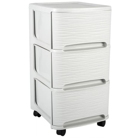 Tour déco stone 3 tiroirs gm de 14l avec roulettes blanc cerusé