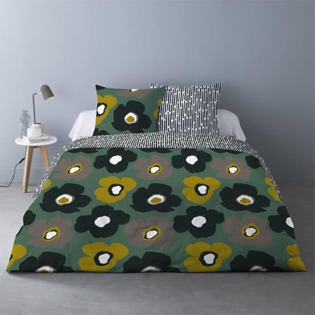 Parure housse de couette 260x240 + 2 taies 65x65 palmier de chine