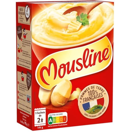 Mousline purée nature, 3 sachets x 2 personnes 195g