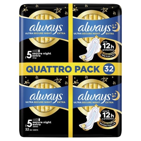 Always ultra serviettes secure night extra taille 5 ailettes x32