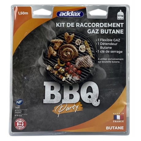 Addax kit bbq butane flexible 10 ans 1m50 + détendeur butage 1.3 kg h+clé