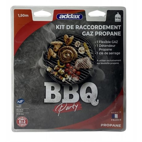 Addax kit bbq propane flexible 10 ans 1m50 + détenteur propane 1.5 kg