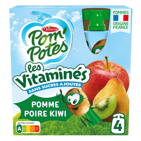 Pom'Potes compotes gourdes les vitaminés pomme poire kiwi vitamine C 4x90g