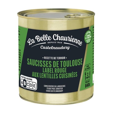 La belle chaurienne saucisse de toulouse label rouge aux lentilles cuisinées 840g