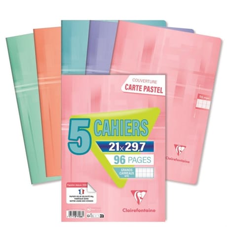 Clairefontaine lot 5 cahiers piqure 21x29.7 96 pages seyes blush
