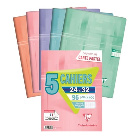 Clairefontaine lot 5 cahiers 240x320 96 pages seyes blush