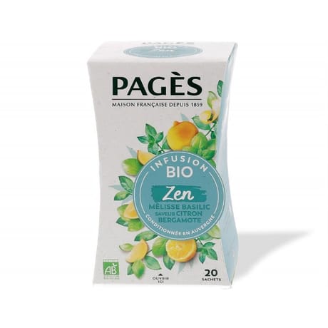 Pages infusion bio zen mélisse basilic saveur citon bergamote x20s 30g
